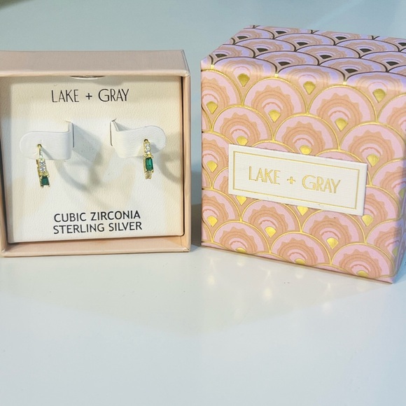 NWT Emerald CZ gold over Sterling silver Earrings - Picture 4 of 6